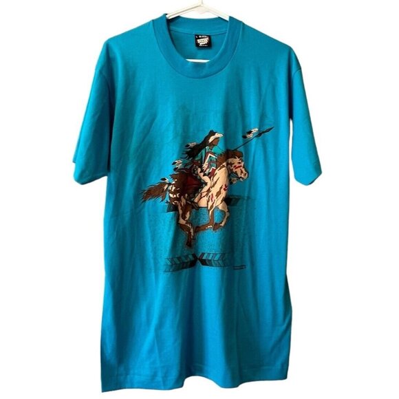 VTG Y2K 90s SCREEN STARS BEST MADE IN USA  INDIAN NATIVE T‎ SHIRT SZ Large - Picture 1 of 8